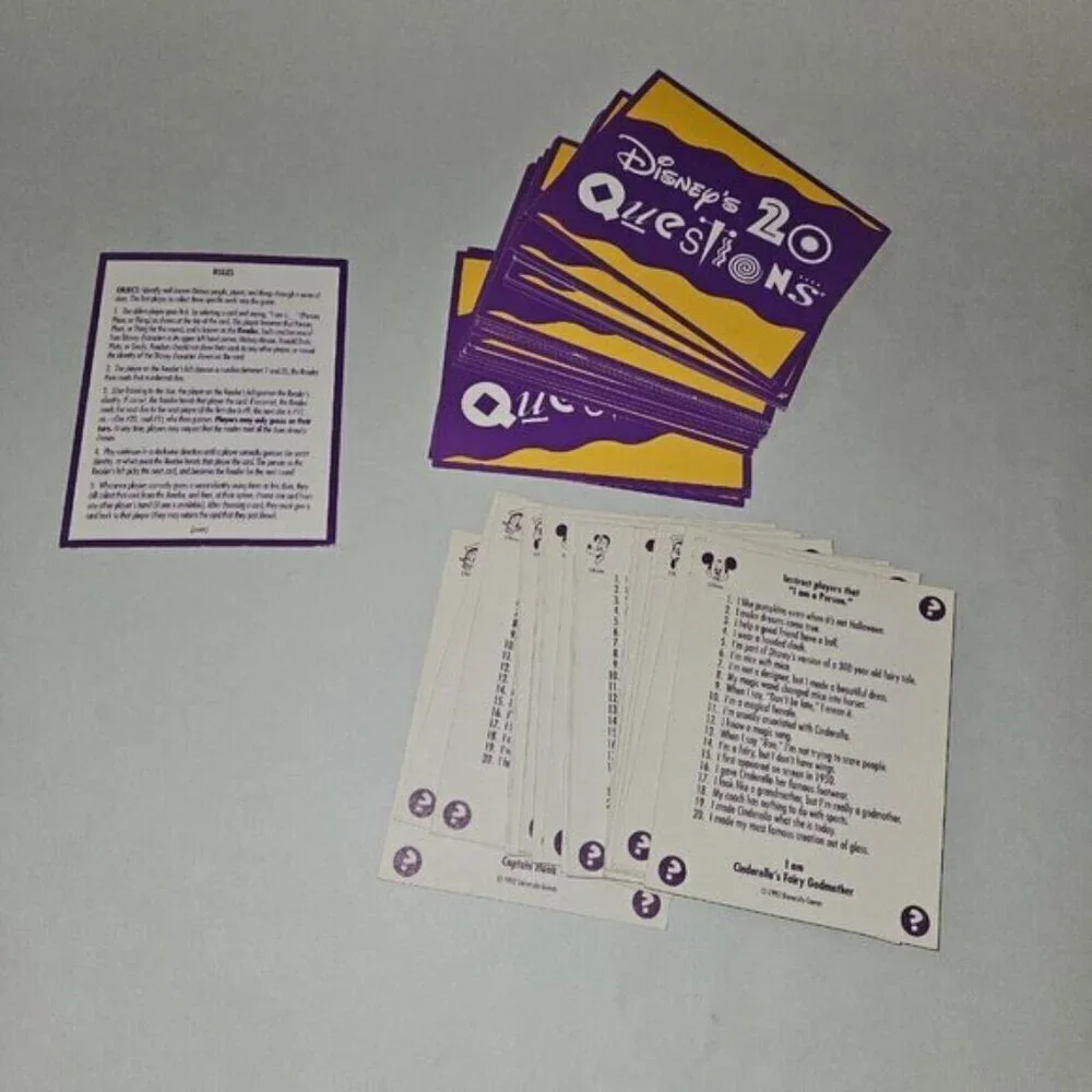 VTG Disney's 20 Questions Guessing Game Cards Characters People Place Thing 1992